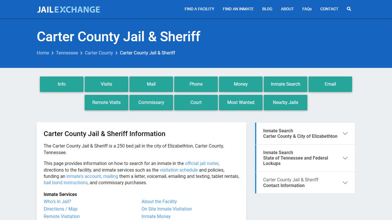 Carter County Jail & Sheriff, TN Inmate Search, Information